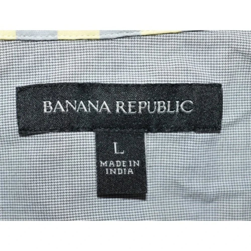 Banana Republic Shirt Mens Large Yellow/Gray Plaid Casual Button Up Short Sleeve